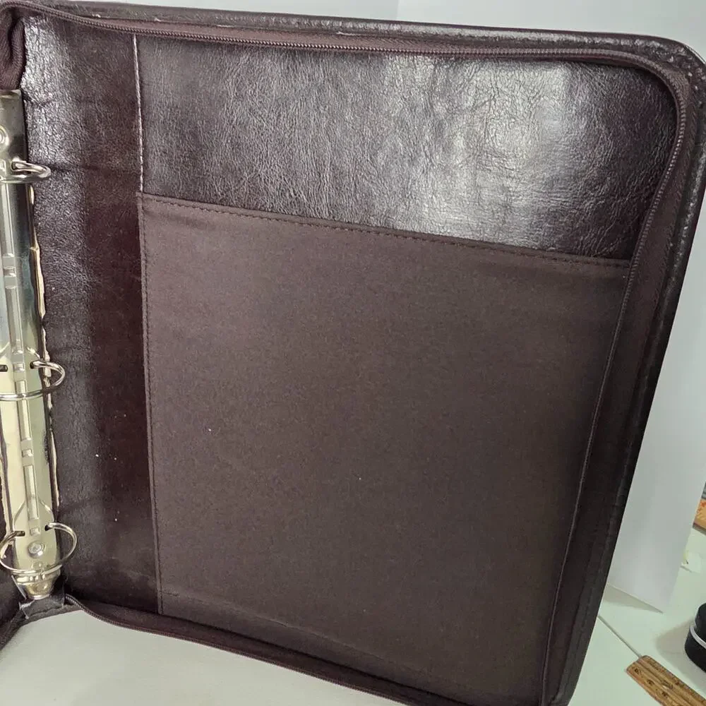 Black Leather Zip Portfolio Organizer 3 Ring Binder Padfolio Briefcase Handles